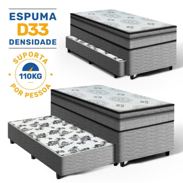 Cama Box com Colchão Espuma D33 Pillow In Anjos Ortosleep + Auxiliar de Espuma Unique Solteiro 88cm